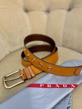 VTG Auth PRADA ITALY Genuine Pebbled Leather Ladies Buckle Belt